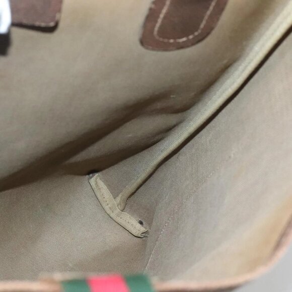 GUCCI GG Supreme Web Sherry Line Tote Bag PVC Beige Red 002 4487 39 Auth yk19326 - Picture 12 of 16